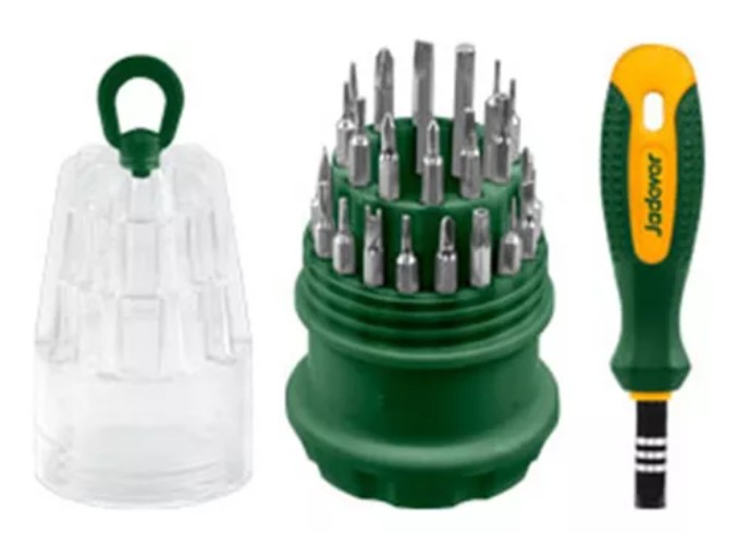 KIT Destornilladores de Precision 31 en 1 -  Acero CR-V - 30 Puntas de 4x28mm: 7 SL + 4 PH + 6 Hexagonal + 8 TORX + U2.0 + Y3 + 5 Estrella 2.0 + Punzon +Triangulo 2.3
