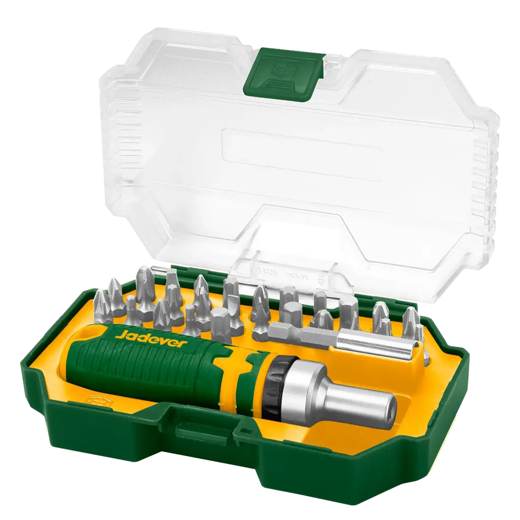 KIT de Puntas de Destornillador de 28 piezas - Acero CR-V - 26 Puntas de 1/4x25mm: 5 SL + 5 PH + 4 PZ + 6 TORX + 6 Hexag + Soporte de 1/4x50mm para puntas