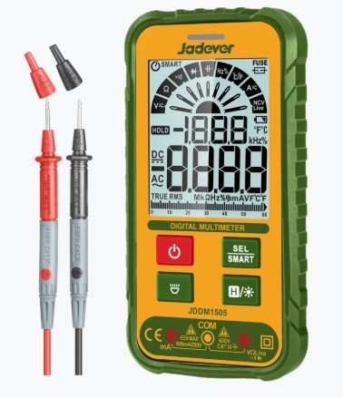 Multimetro Digital - 2000 Cuentas RMS Reales - Voltaje CC/CA: 2V-600V - Corriente CC/CA 20MA-600MA - Deteccion de Voltaje Sin Contacto - Prueba de Diodo
