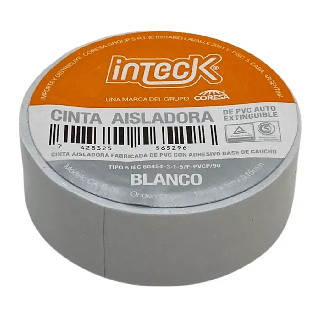CINTA ADHESIVA PVC INTECK - BLANCA 5  METROS