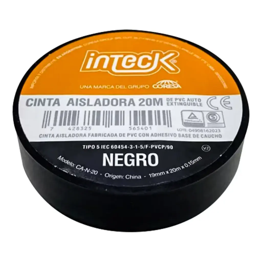 CINTA ADHESIVA PVC INTECK - NEGRA 20  METROS
