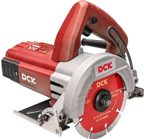 CORTADORA DE MARMOL POTENCIA 1800W DIAMETRO DEL DISCO DE CORTE 125MM CAPACIDAD MAX. DE CORTE 38.5MM ANGULO DE CORTE 0-45° PESO 3.3KG INCLUYE LLAVE DE VASO, LLAVE, CARBONES