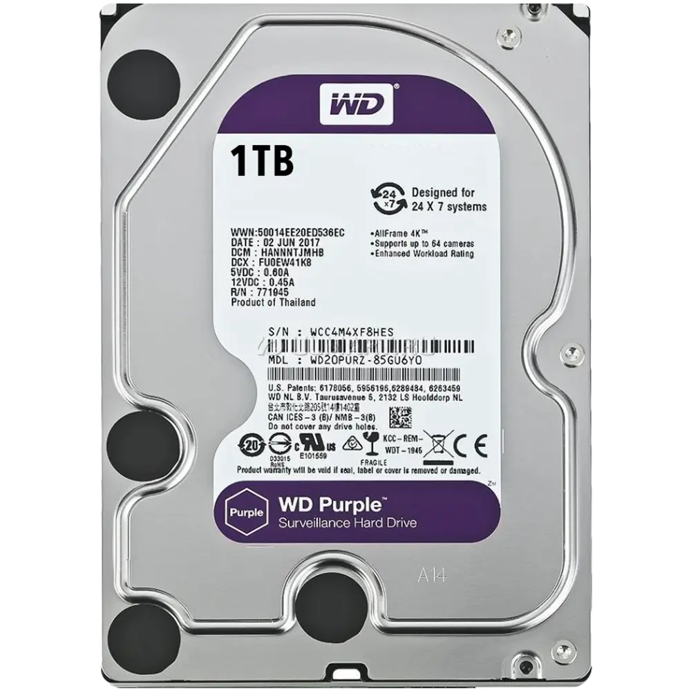 ALMACENAMIENTO DISCO RIGIDO WD TIPO HDD LINEA  PURPLE CAPACIDAD  1TB