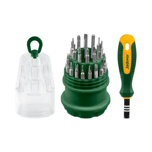 [JDSS1J31] KIT Destornilladores de Precision 31 en 1 -  Acero CR-V - 30 Puntas de 4x28mm: 7 SL + 4 PH + 6 Hexagonal + 8 TORX + U2.0 + Y3 + 5 Estrella 2.0 + Punzon +Triangulo 2.3