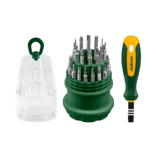 [JDSS1J31] KIT Destornilladores de Precision 31 en 1 -  Acero CR-V - 30 Puntas de 4x28mm: 7 SL + 4 PH + 6 Hexagonal + 8 TORX + U2.0 + Y3 + 5 Estrella 2.0 + Punzon +Triangulo 2.3