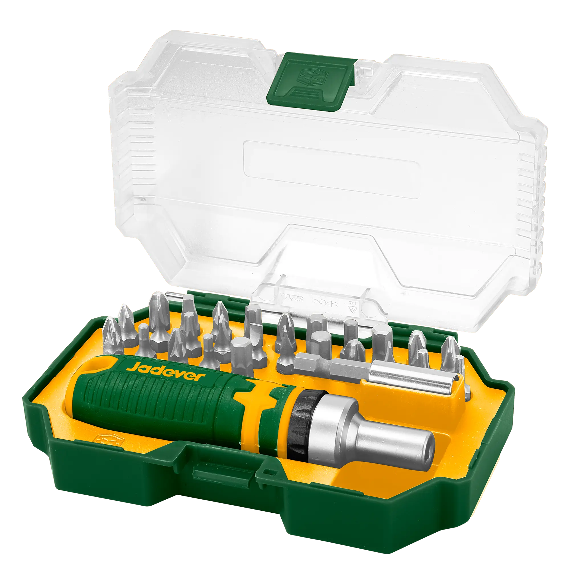 KIT de Puntas de Destornillador de 28 piezas - Acero CR-V - 26 Puntas de 1/4x25mm: 5 SL + 5 PH + 4 PZ + 6 TORX + 6 Hexag + Soporte de 1/4x50mm para puntas