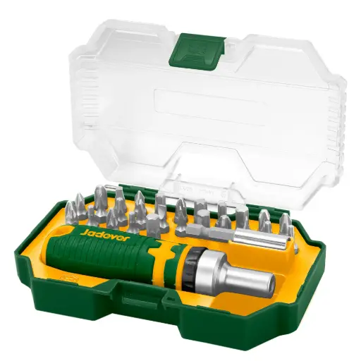 [JDSS8B28] KIT de Puntas de Destornillador de 28 piezas - Acero CR-V - 26 Puntas de 1/4x25mm: 5 SL + 5 PH + 4 PZ + 6 TORX + 6 Hexag + Soporte de 1/4x50mm para puntas