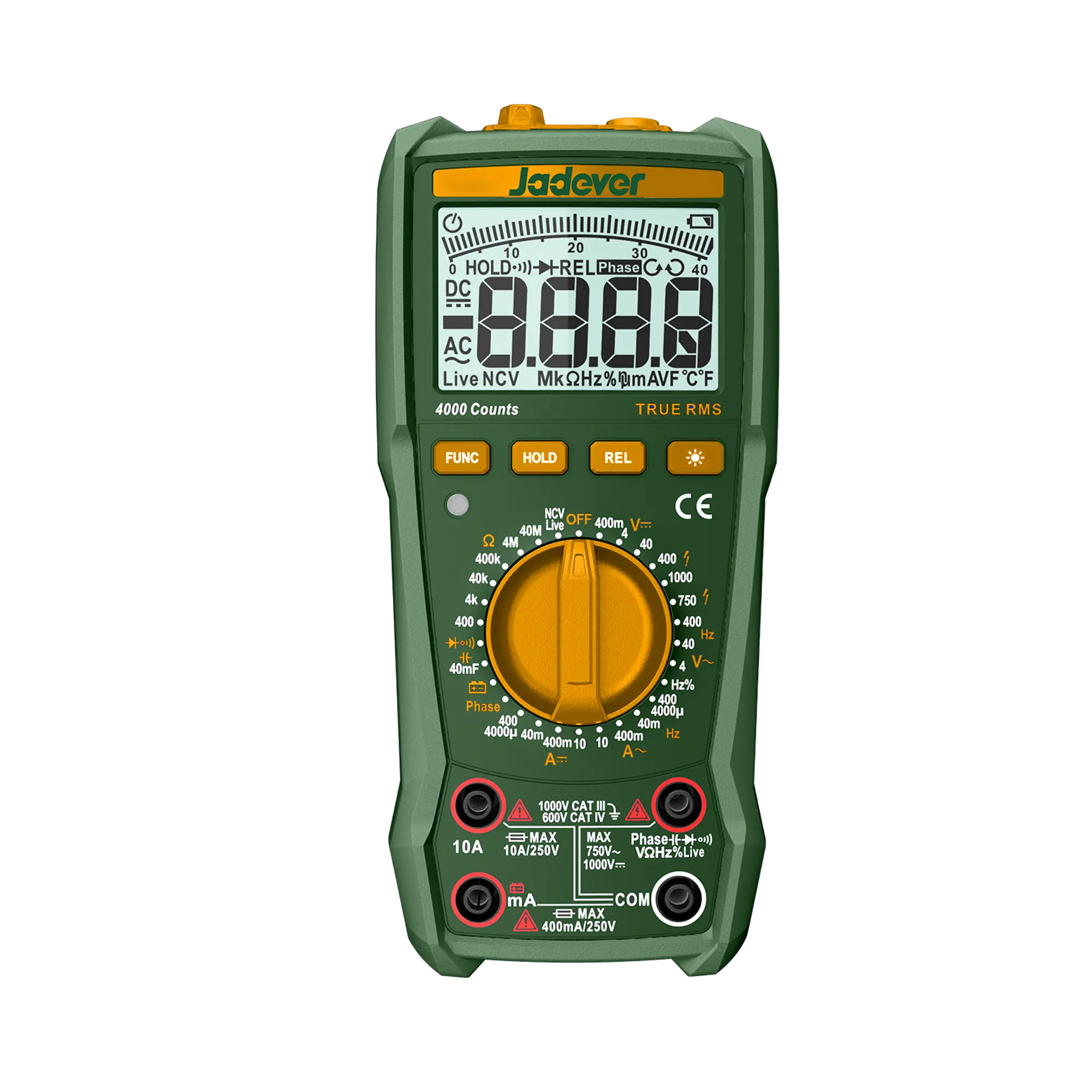 Multimetro Digital - 4000 Cuentas RMS Reales - Voltaje CC: 400MV-1000MV - Voltaje CA: 4V-750V - Corriente CC/CA 40MA-10A
