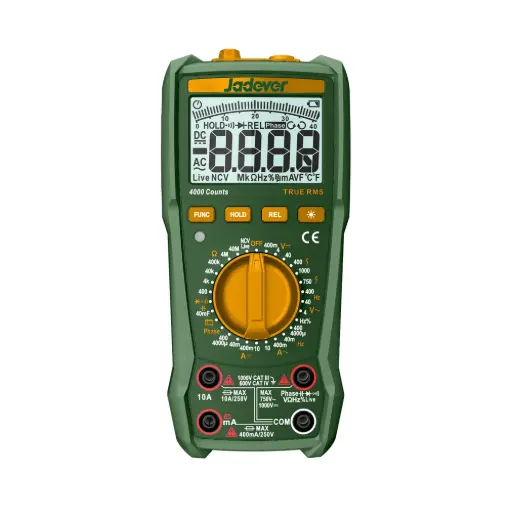 [JDDM2502] Multimetro Digital - 4000 Cuentas RMS Reales - Voltaje CC: 400MV-1000MV - Voltaje CA: 4V-750V - Corriente CC/CA 40MA-10A