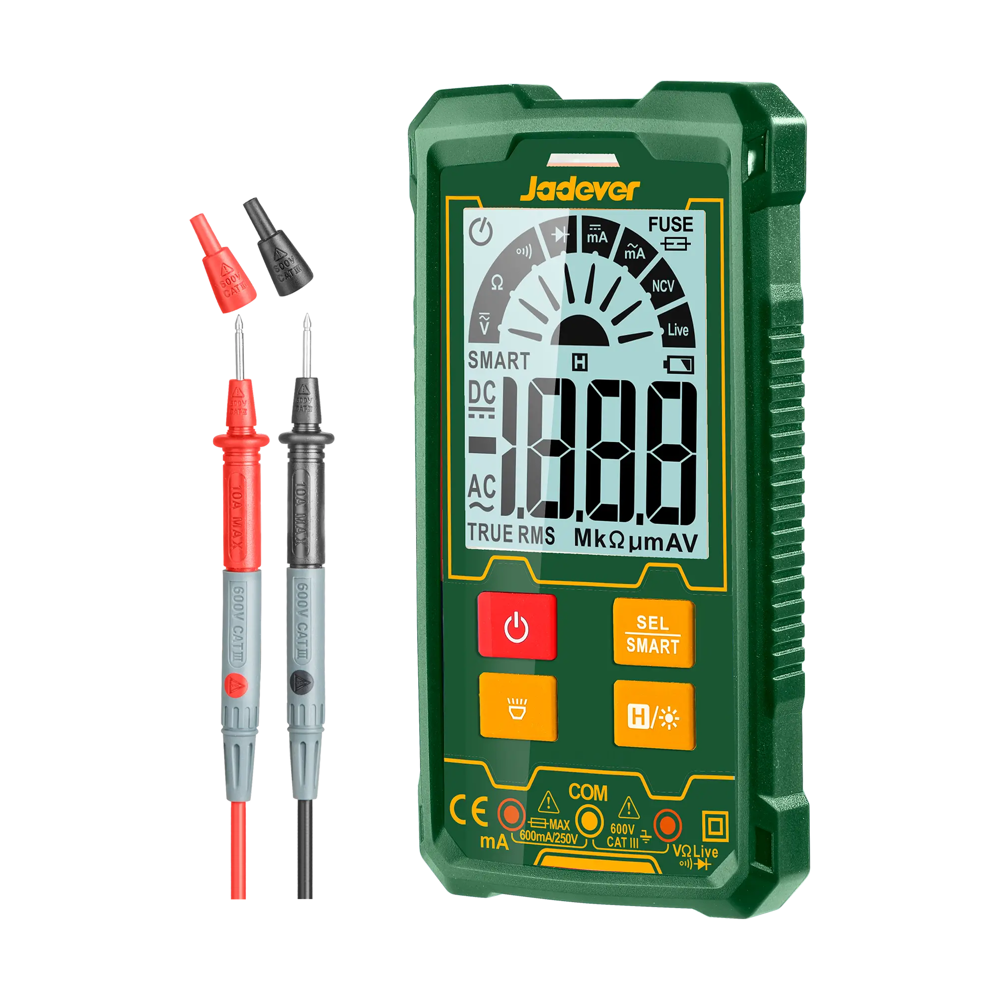 Multimetro Digital - 2000 Cuentas RMS Reales - Voltaje CC/CA: 2V-600V - Corriente CC/CA 20MA-600MA - Deteccion de Voltaje Sin Contacto - Prueba de Diodo