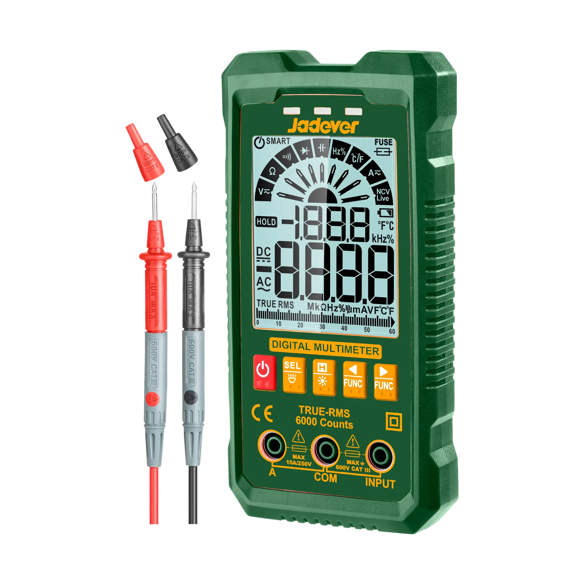 Multimetro Digital - 6000 Cuentas RMS Reales - Voltaje CC: 600MV-600V - Voltaje CA: 6V-600V - Corriente CC/CA 600MA-10A
