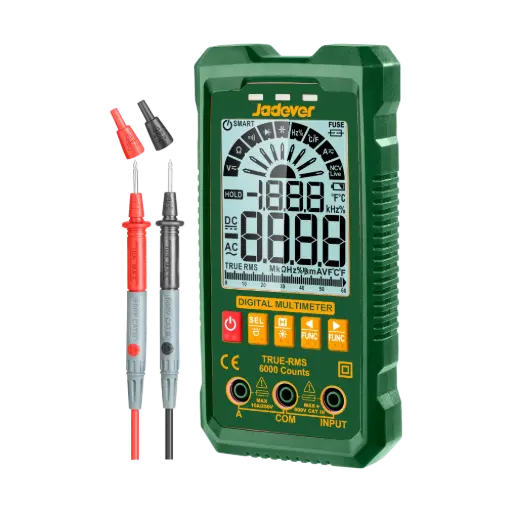 [JDDM1507] Multimetro Digital - 6000 Cuentas RMS Reales - Voltaje CC: 600MV-600V - Voltaje CA: 6V-600V - Corriente CC/CA 600MA-10A