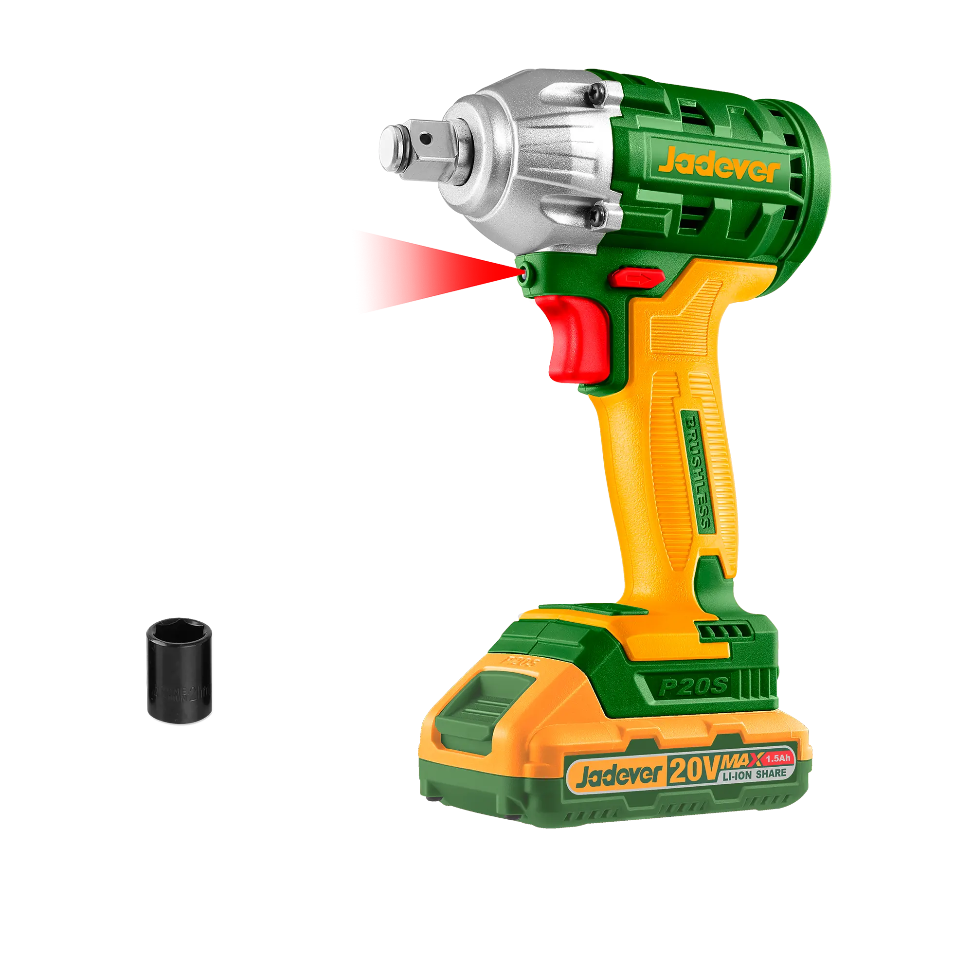 Llave de Impacto Brushless 1/2" Inalambrico 2300RPM/3300BPM con 2 Baterias Li-Ion 1.5AH - Voltaje 20V - Par de Apriete 300NM - Enchufes 21mm -Incluye Cargador