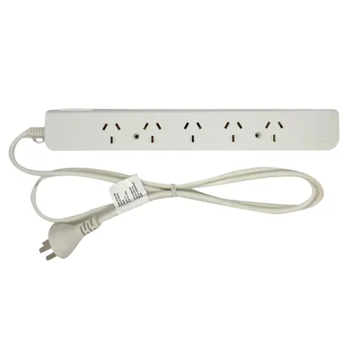 [PX5B-1.5] PROLONGADOR MULTIPLE 5 TOMAS, BLANCO, 1,5  MTS DE CABLE 3X0,75MM, 250V, 10A, 2200W  MAX. PROTECTOR TERMICO
