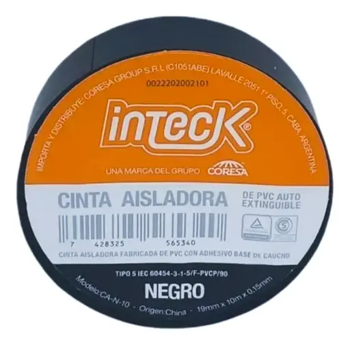 [CA-N-05] CINTA ADHESIVA PVC INTECK - NEGRA 5  METROS