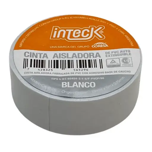 [CA-B-05] CINTA ADHESIVA PVC INTECK - BLANCA 5  METROS