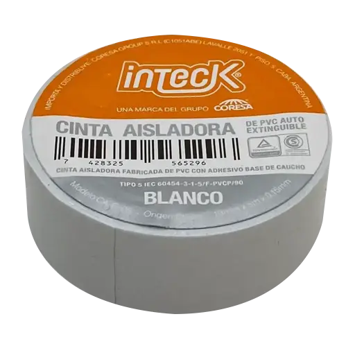 [CA-B-05] CINTA ADHESIVA PVC INTECK - BLANCA 5  METROS