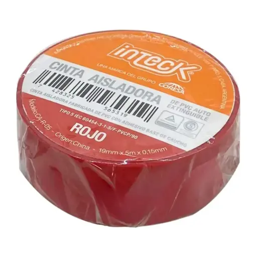 [CA-R-05] CINTA ADHESIVA PVC INTECK - ROJA 5 METROS