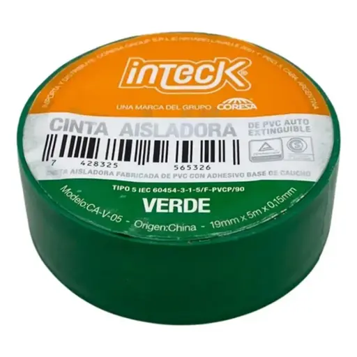 [CA-V-05] CINTA ADHESIVA PVC INTECK - VERDE 5  METROS