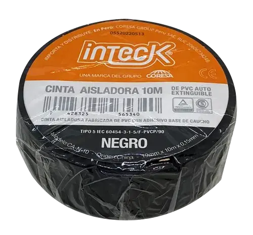 CINTA ADHESIVA PVC INTECK - NEGRA 10  METROS