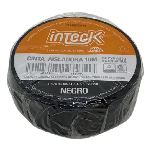 [CA-N-10] CINTA ADHESIVA PVC INTECK - NEGRA 10  METROS